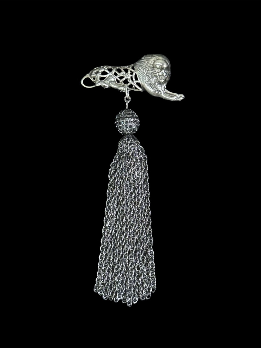 Vintage Silver Lion Tassel Brooch Pin - Women Jewelry
